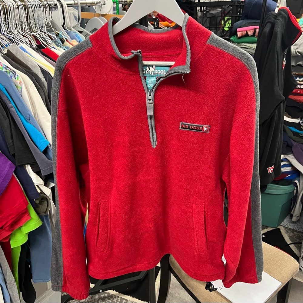 Big Dogs Red Fleece Pullover Quarter Zip Size S But Fits M/L